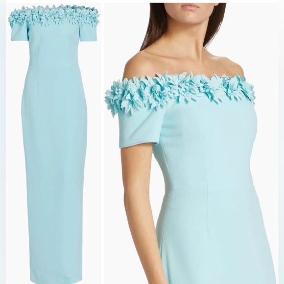 Catherine Regehr Off shoulder gown with floral detail maxi  Blue Dress - Picture 1 of 16